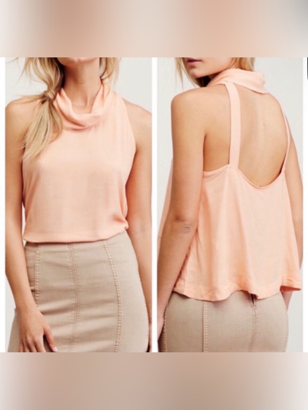 Free People Light Peach Cowl Neck Tank